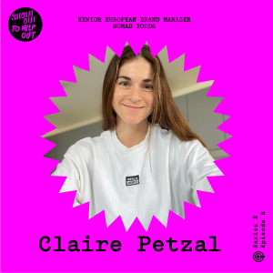 Senior European Brand Manager, Claire Petzal, on a bright pink background, framed in a star.